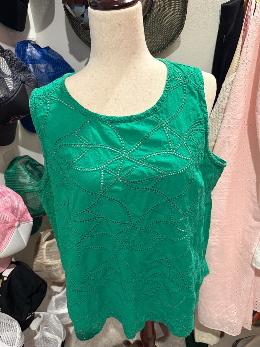 CAbi Green Sleeveless Eyelet Blouse